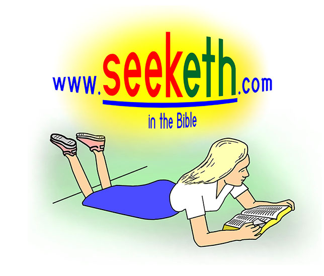 The Seeketh.com logo. Includes a picture of a woman reading the Bible.